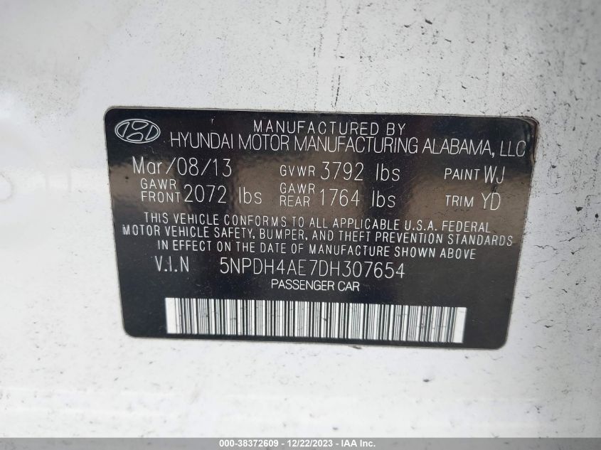 2013 HYUNDAI ELANTRA GLS - 5NPDH4AE7DH307654