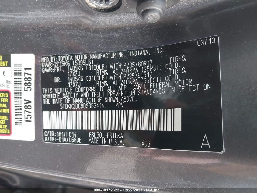 2013 TOYOTA SIENNA LE - 5TDKK3DC9DS353414