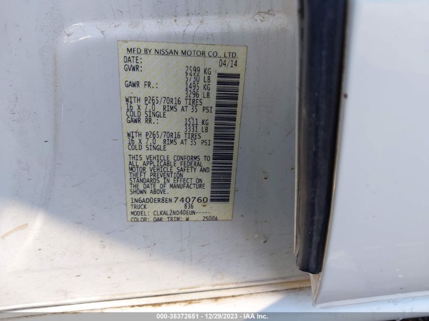 2014 NISSAN FRONTIER SV - 1N6AD0ER8EN740760
