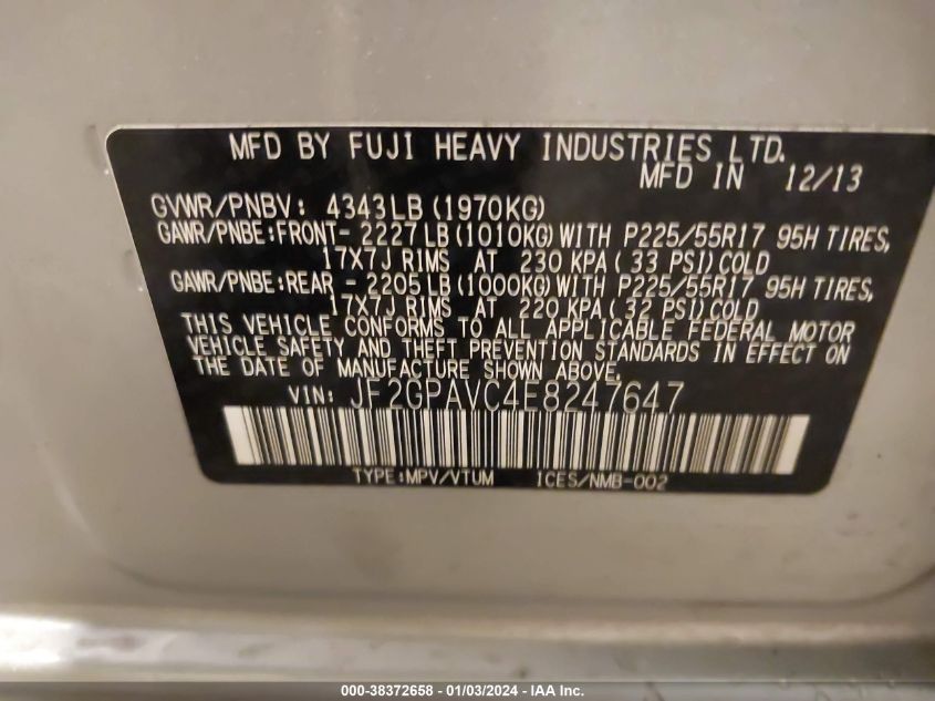 2014 SUBARU XV CROSSTREK 2.0I PREMIUM - JF2GPAVC4E8247647