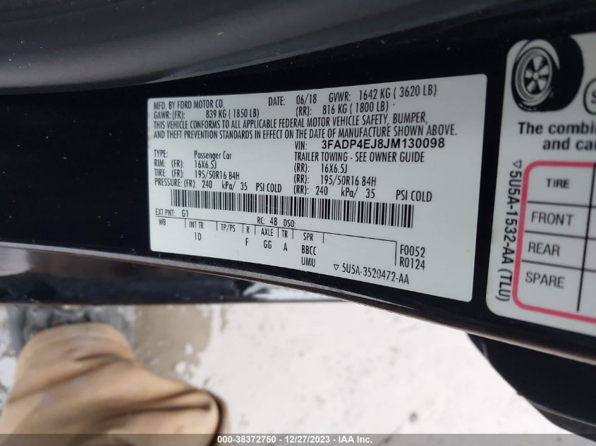 2018 FORD FIESTA SE - 3FADP4EJ8JM130098