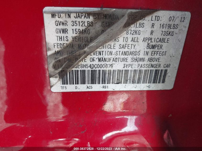 2013 HONDA FIT SPORT - JHMGE8H54DC000679