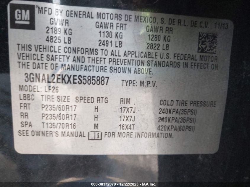 2014 CHEVROLET CAPTIVA SPORT 2LS 3GNAL2EKXES585887