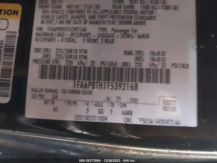 2015 FORD MUSTANG ECOBOOST - 1FA6P8TH1F5392168