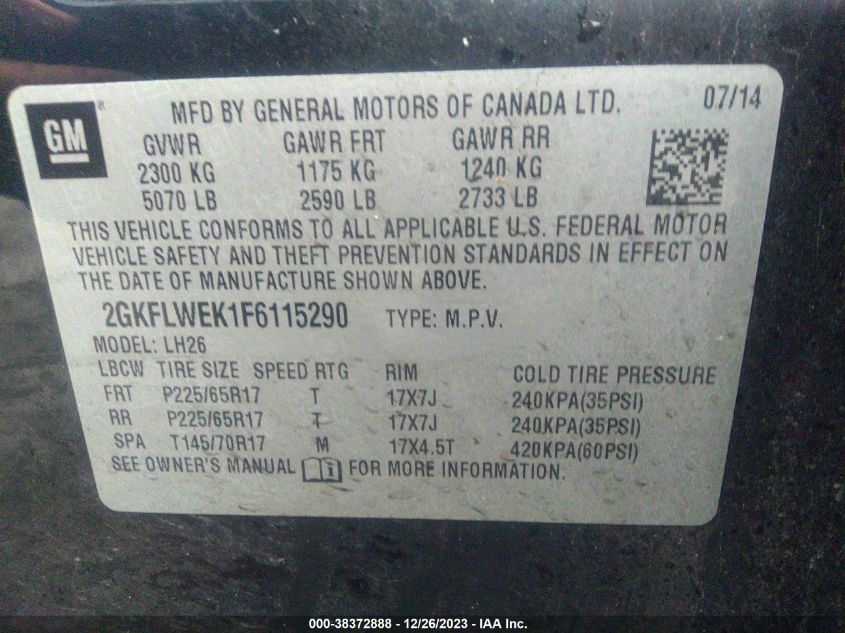 2015 GMC TERRAIN SLE-2 - 2GKFLWEK1F6115290