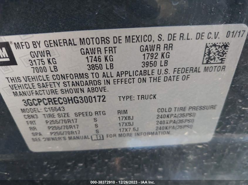 2017 CHEVROLET SILVERADO 1500 C1500 LT - 3GCPCREC9HG300172
