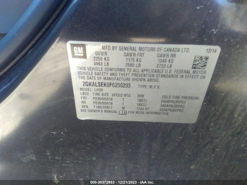 2015 GMC TERRAIN SLT-1 - 2GKALSEK9F6250293