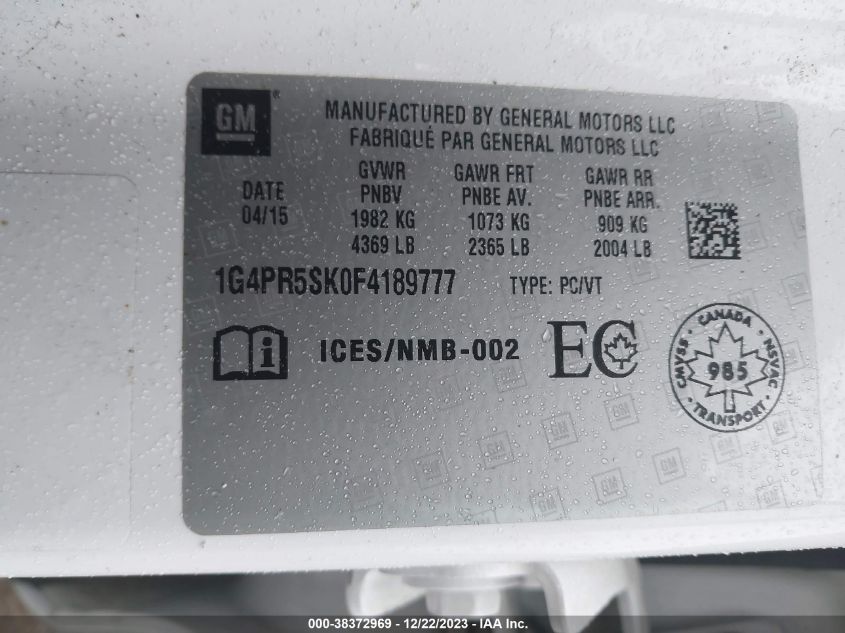 2015 BUICK VERANO CONVENIENCE - 1G4PR5SK0F4189777