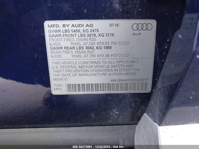 2018 AUDI Q5 2.0T PREMIUM/2.0T TECH PREMIUM - WA1BNAFY2J2223217