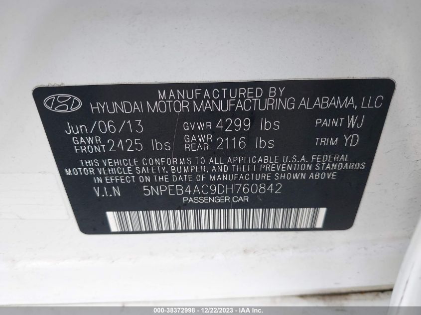 2013 HYUNDAI SONATA GLS - 5NPEB4AC9DH760842