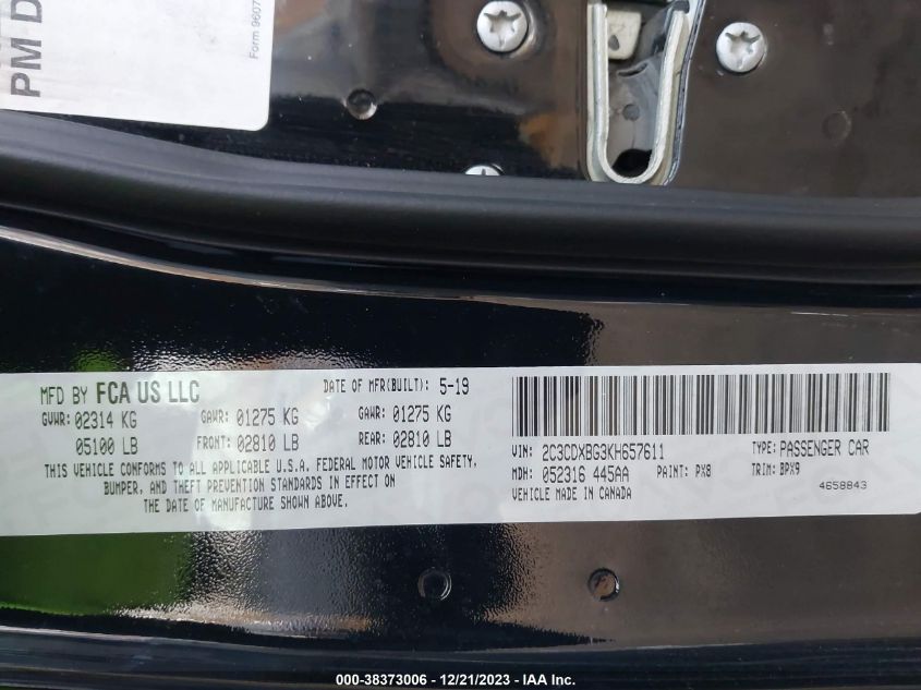 2019 DODGE CHARGER SXT - 2C3CDXBG3KH657611