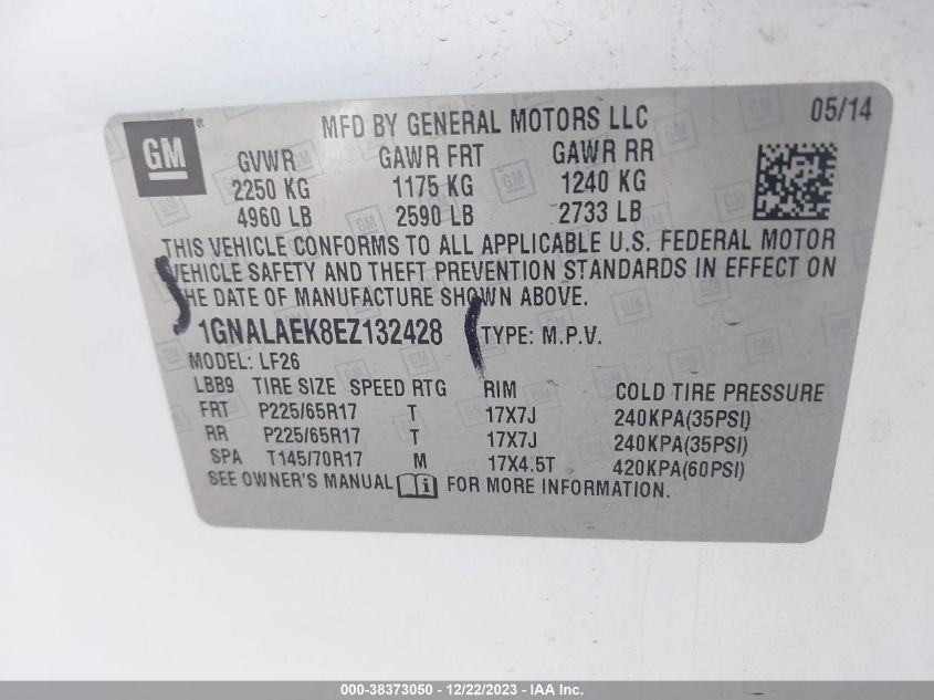 2014 CHEVROLET EQUINOX LS - 1GNALAEK8EZ132428