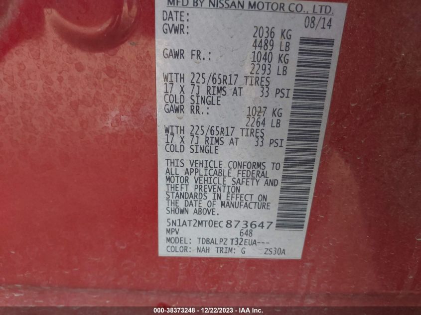 2014 NISSAN ROGUE S/SL/SV - 5N1AT2MT0EC873647