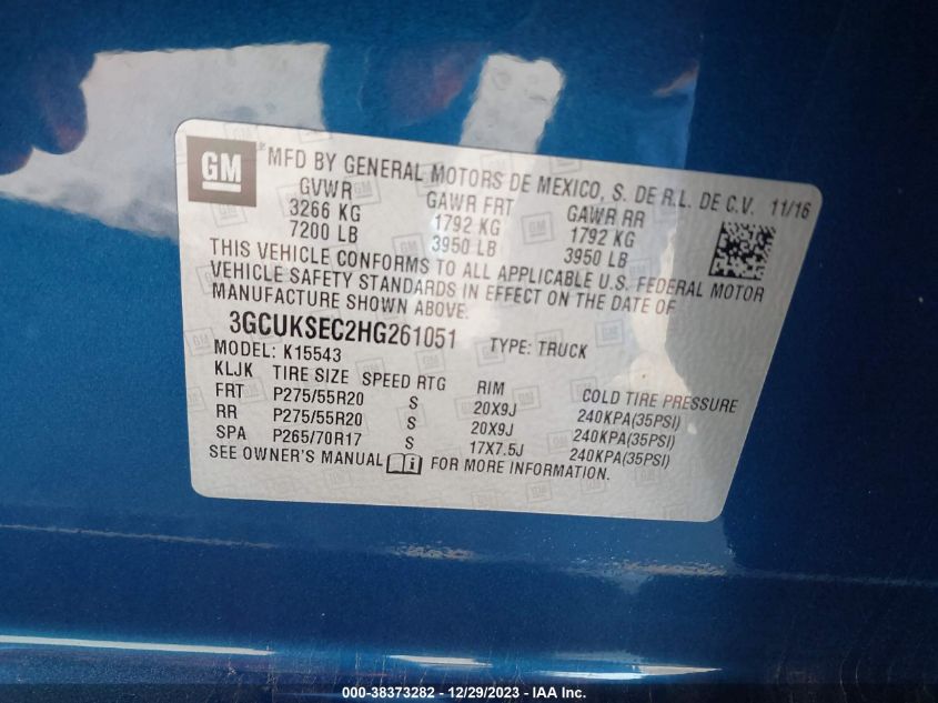 2017 CHEVROLET SILVERADO 1500 1LZ - 3GCUKSEC2HG261051