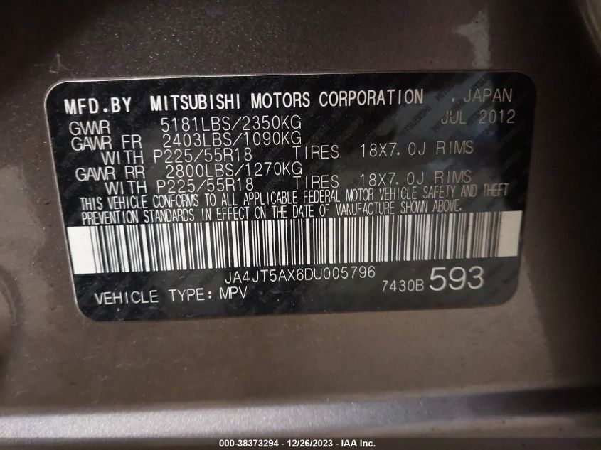 2013 MITSUBISHI OUTLANDER GT - JA4JT5AX6DU005796