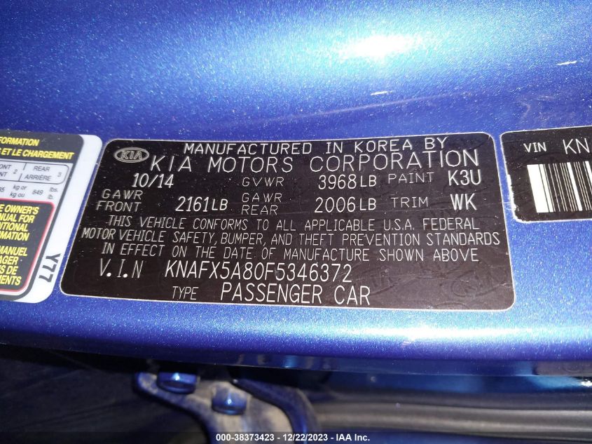 2015 KIA FORTE EX - KNAFX5A80F5346372