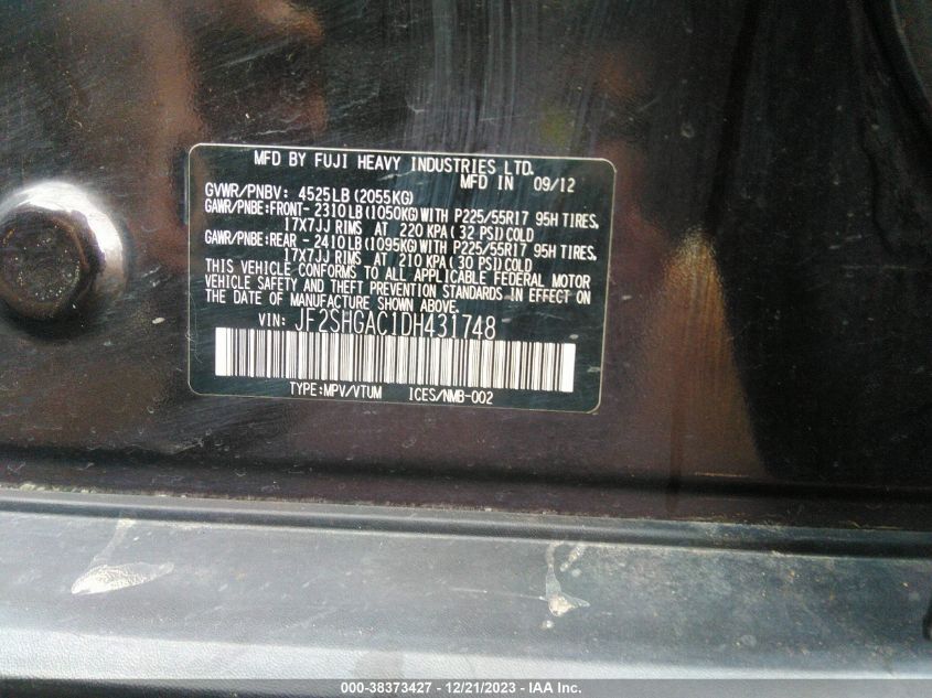 2013 SUBARU FORESTER 2.5XT PREMIUM - JF2SHGAC1DH431748