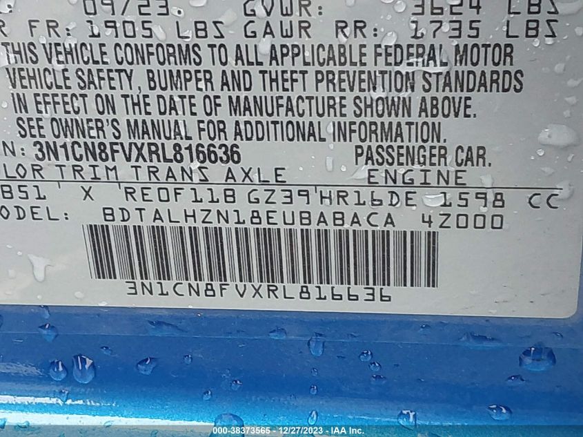 2024 NISSAN VERSA 1.6 SR - 3N1CN8FVXRL816636