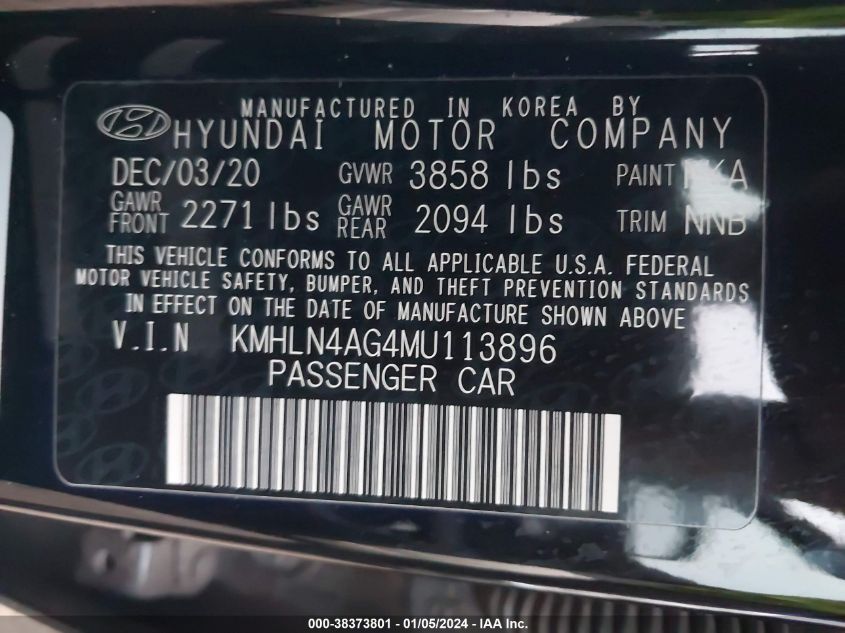 2021 HYUNDAI ELANTRA SEL - KMHLN4AG4MU113896