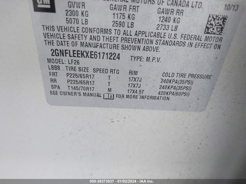 2014 CHEVROLET EQUINOX LS - 2GNFLEEKXE6171224