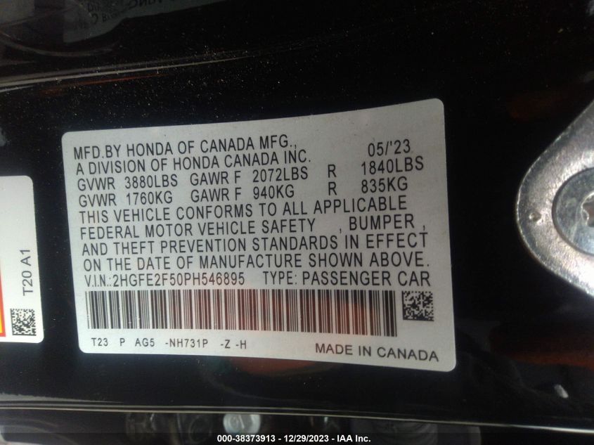 2023 HONDA CIVIC SPORT - 2HGFE2F50PH546895