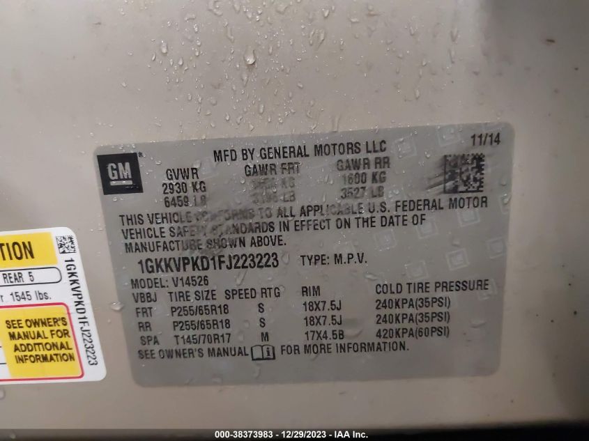 2015 GMC ACADIA SLE-2 - 1GKKVPKD1FJ223223
