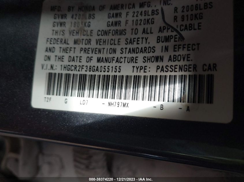 2016 HONDA ACCORD LX - 1HGCR2F38GA055155