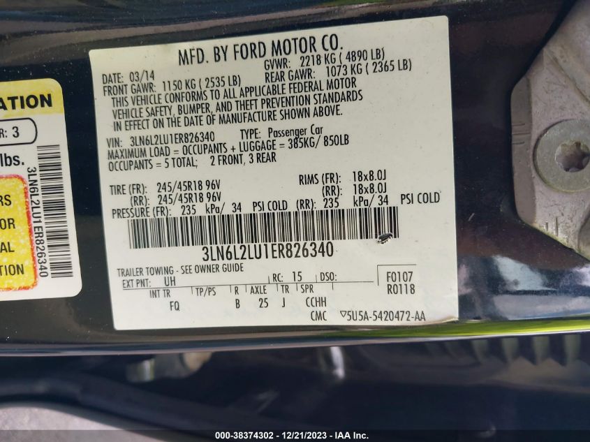 2014 LINCOLN MKZ HYBRID 3LN6L2LU1ER826340