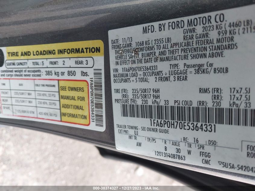 1FA6P0H70E5364331 | 2014 FORD FUSION