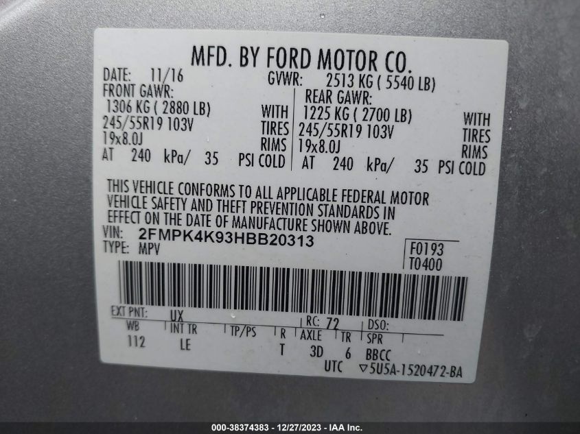 2017 FORD EDGE TITANIUM - 2FMPK4K93HBB20313