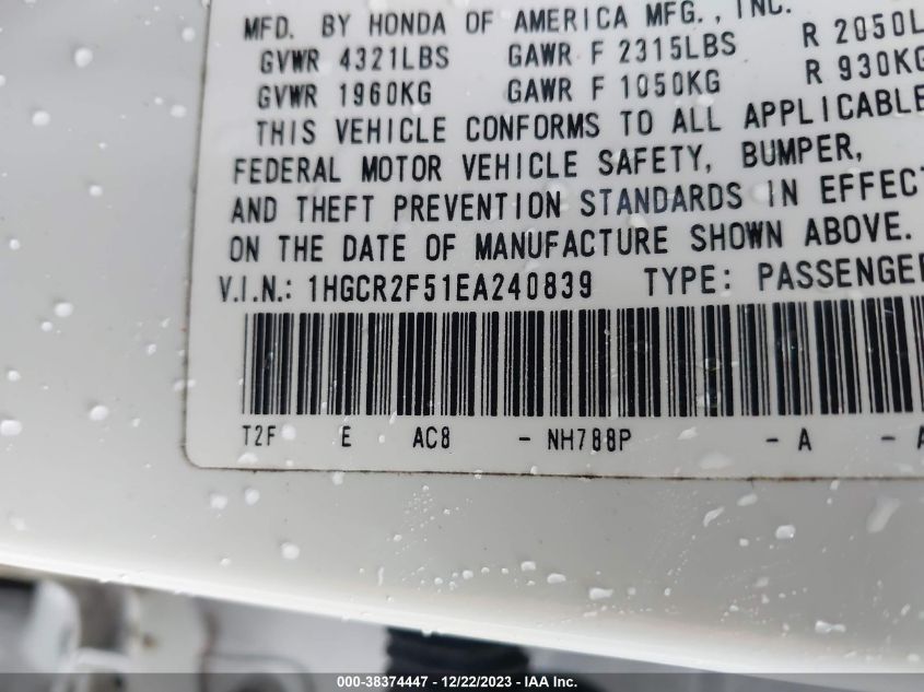 2014 HONDA ACCORD SPORT - 1HGCR2F51EA240839