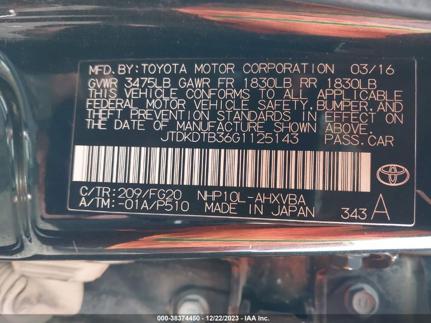 2016 TOYOTA PRIUS C TWO - JTDKDTB36G1125143