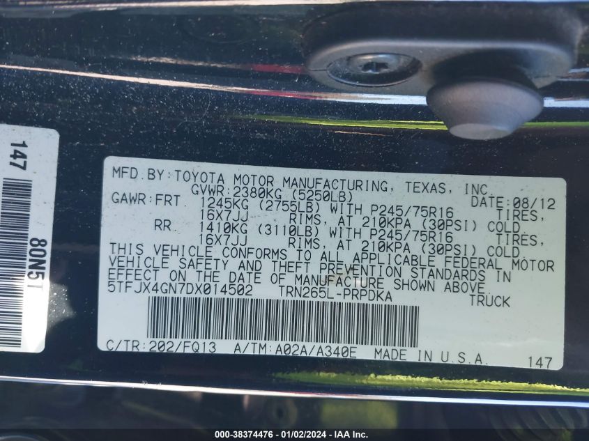 2013 TOYOTA TACOMA PRERUNNER - 5TFJX4GN7DX014502