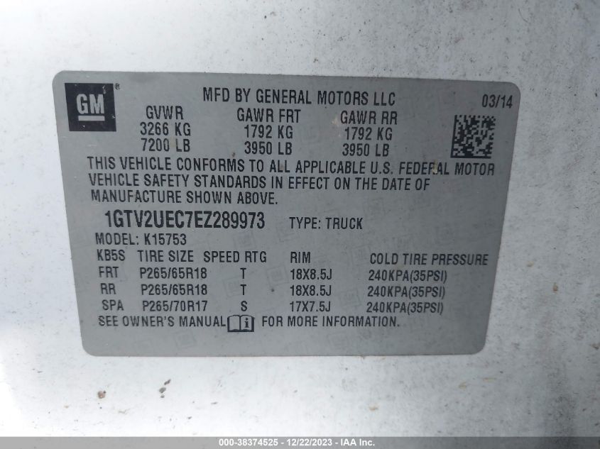 2014 GMC SIERRA 1500 SLE - 1GTV2UEC7EZ289973