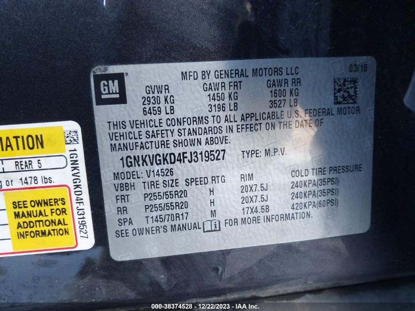 2015 CHEVROLET TRAVERSE 1LT - 1GNKVGKD4FJ319527