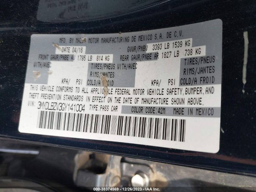 2016 TOYOTA SCION IA 3MYDLBZV3GY141004