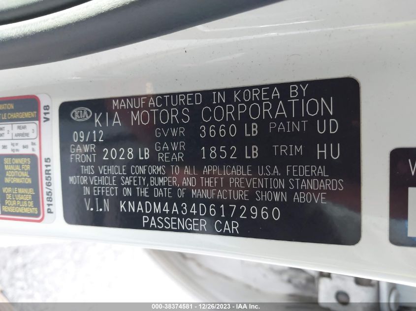 2013 KIA RIO LX - KNADM4A34D6172960