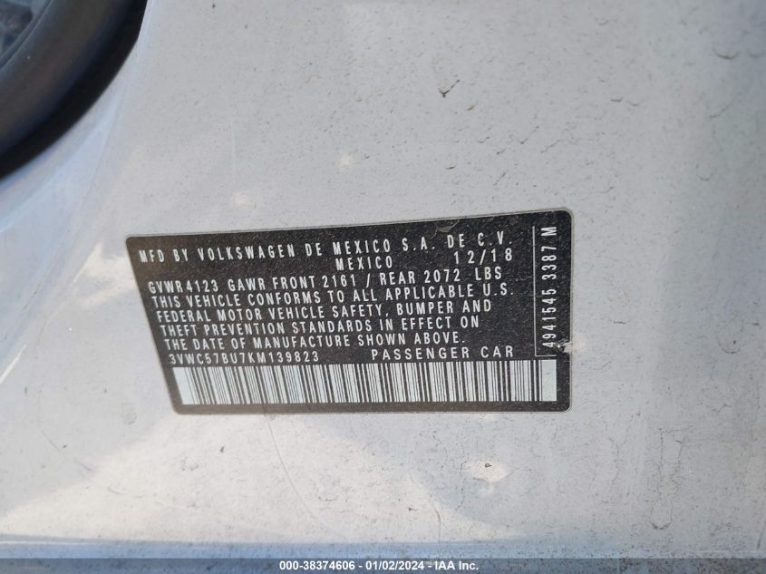 2019 VOLKSWAGEN JETTA S/SE/R-LINE - 3VWC57BU7KM139823