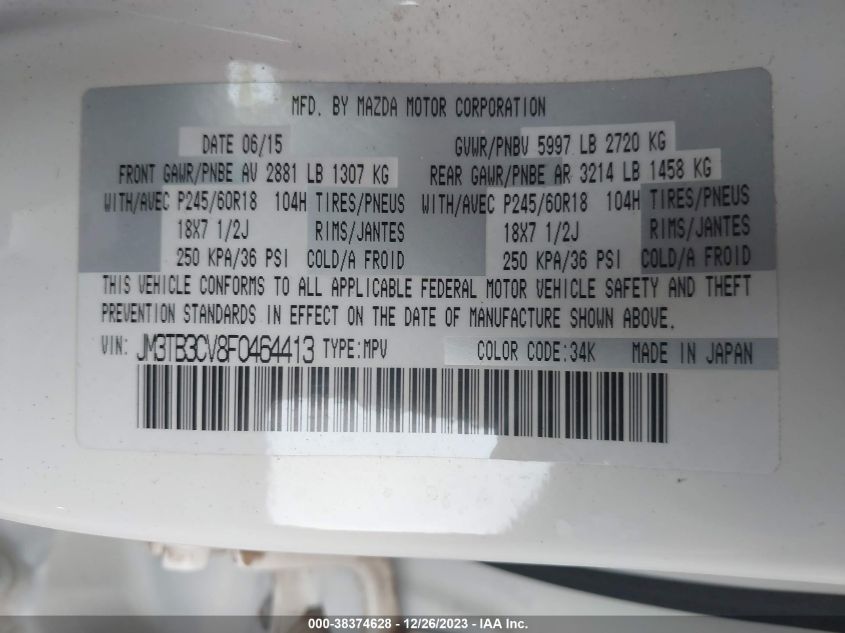 2015 MAZDA CX-9 TOURING - JM3TB3CV8F0464413