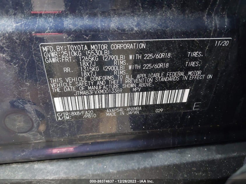 VIN JTMAB3FVXMD013369 2021 TOYOTA RAV4 PRIME SE