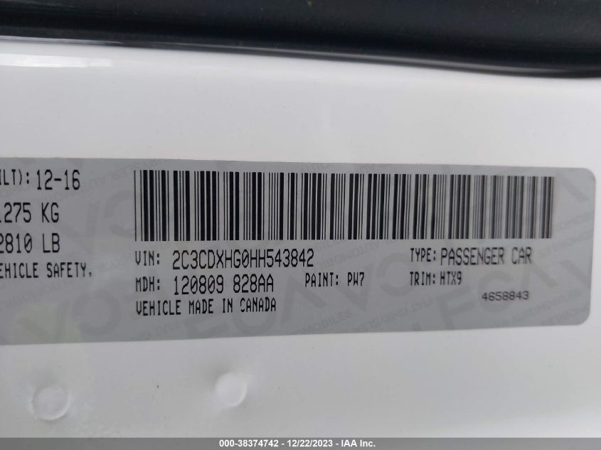 2017 DODGE CHARGER SXT - 2C3CDXHG0HH543842