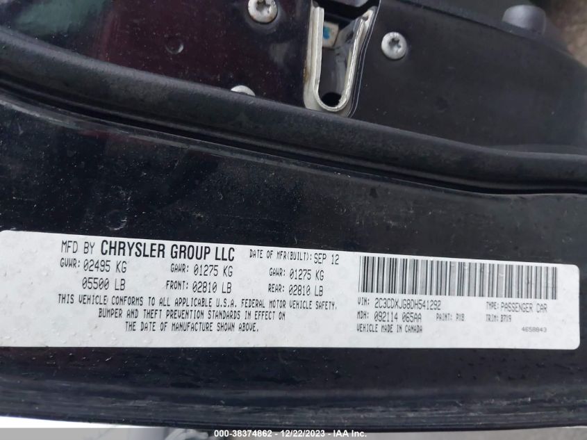 2013 DODGE CHARGER SXT - 2C3CDXJG8DH541292