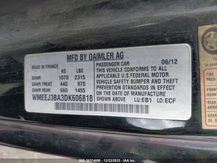 2013 SMART FORTWO PURE/PASSION - WMEEJ3BA3DK606818
