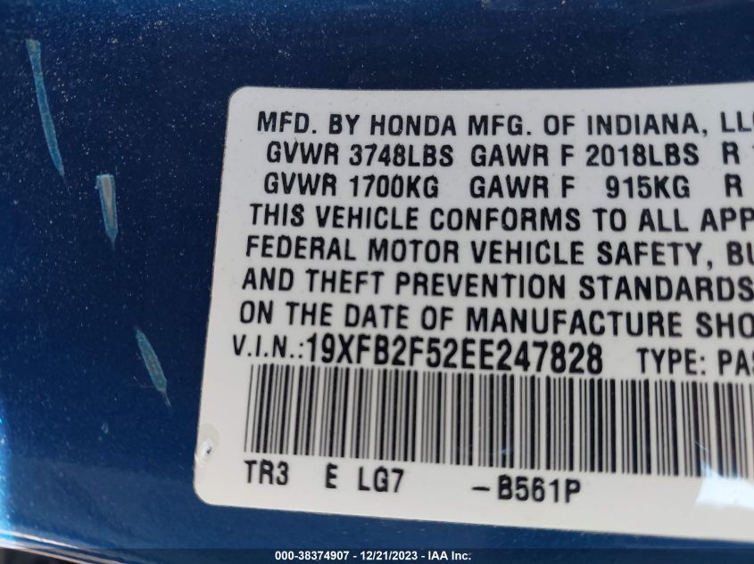 2014 HONDA CIVIC LX - 19XFB2F52EE247828