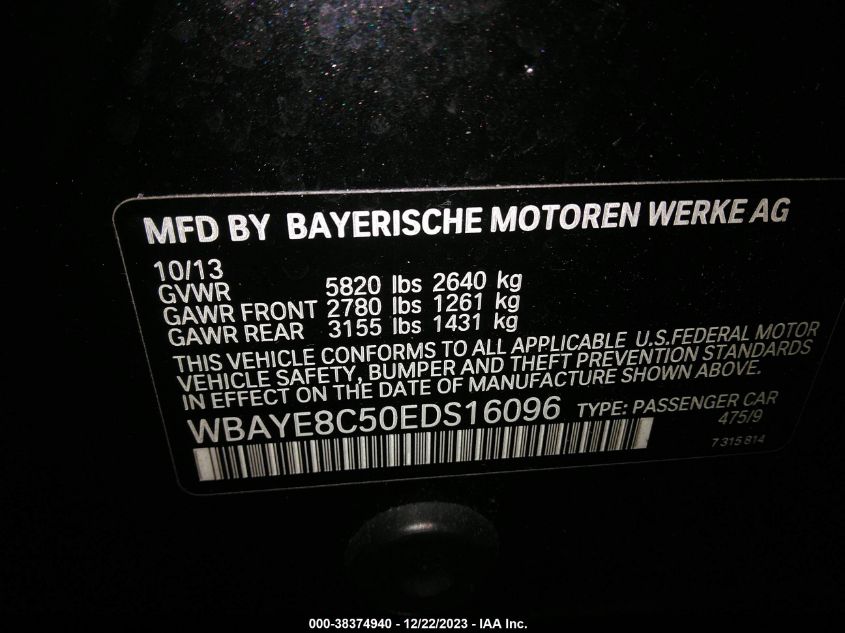 2014 BMW ALPINA B7 WBAYE8C50EDS16096