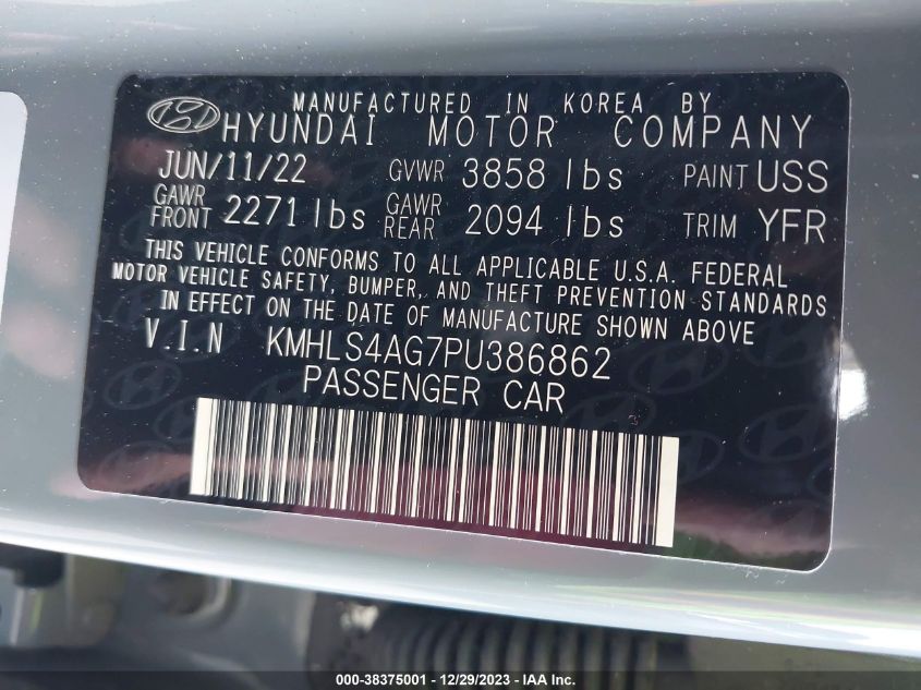 VIN KMHLS4AG7PU386862 2023 HYUNDAI ELANTRA SEL