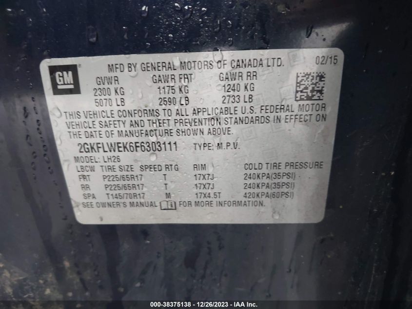 2015 GMC TERRAIN SLE-2 - 2GKFLWEK6F6303111