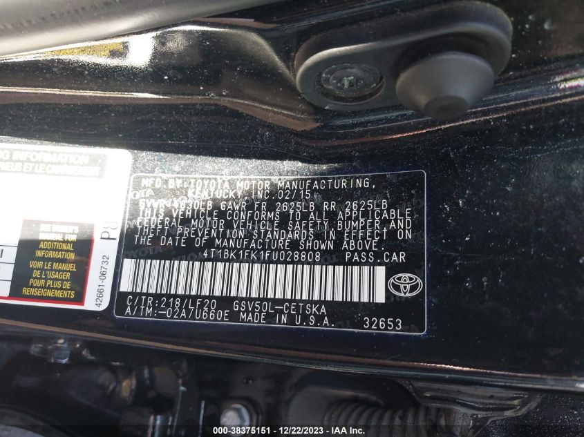 2015 TOYOTA CAMRY XSE V6 - 4T1BK1FK1FU028808