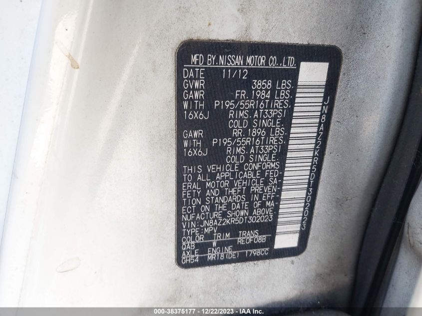 2013 NISSAN CUBE 1.8 SL JN8AZ2KR5DT302023