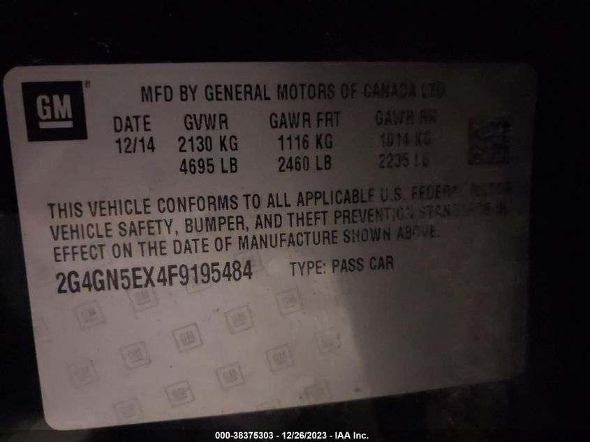 2015 BUICK REGAL TURBO/E-ASSIST PREMIUM I - 2G4GN5EX4F9195484